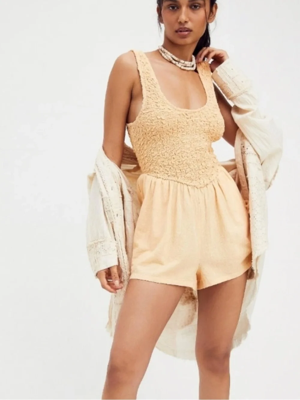 Free People Juliette Peach Smocked Romper